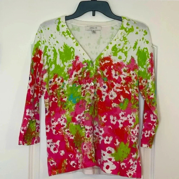 madison hill Green and Pink Floral Cardigan Sweater - Size Medium - Picture 1 of 5